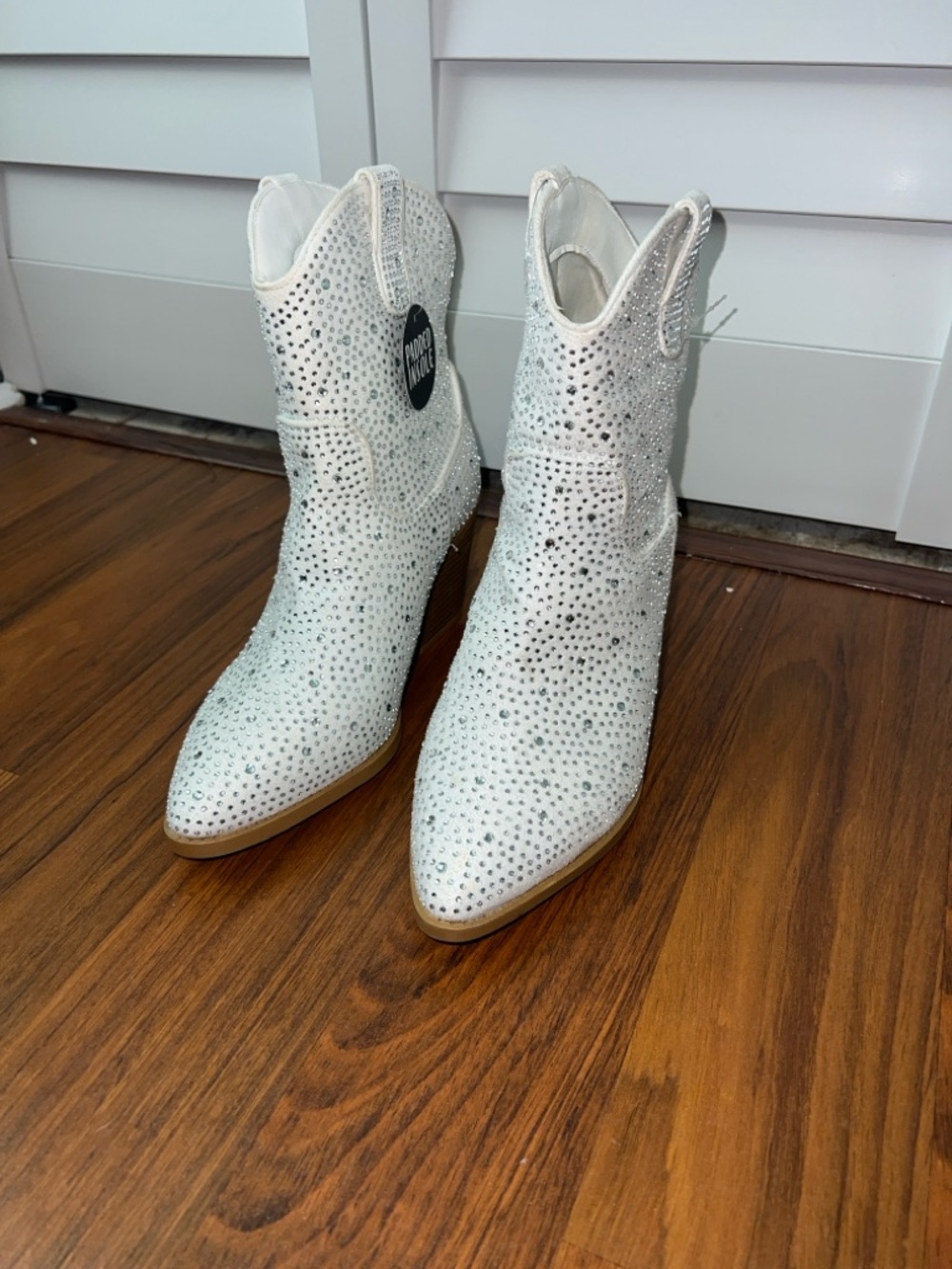 Streetwear Society White Rhinestone Western Ankle Boots - Women